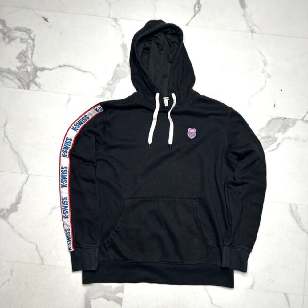 K-Swiss Black Logo Tape Hoodie | Men’s M | Retro Athletic Streetwear 🏁